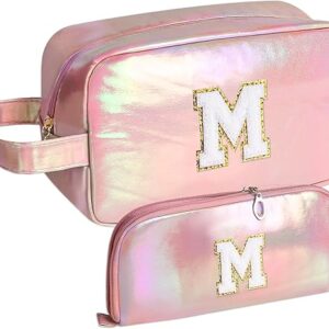 Personalized Initial Makeup bag for woman,Travel Makeup Bag,Gift for Women,Mom,Monogram Preppy Makeup Bag Cosmetic Bag Set (Letter M)