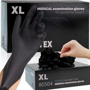 FINITEX – Black Nitrile Disposable Gloves, 5mil, Powder/Latex-Free, Medical Exam 100 PCS For Examination Home Cleaning Food Glove (X-Large)