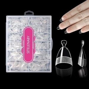 600pcs Half Cover Short Almond Nail Tips, Extra Short Almond Soft Gel Nail Tips,Pre-designed Nails for Professional Salon 12 Size