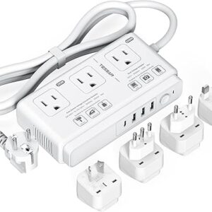 220V to 110V Voltage Converter, TESSAN Universal Travel Adapter with 4 USB Charger (1 USB C), 3 AC Sockets and EU/UK/AU/IT Plug Power Adapt…