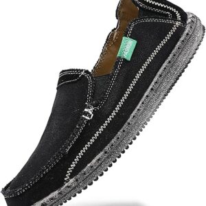 VILOCY Mens Slip on Deck Shoes Zero Drop Casual Canvas Loafer Vintage Flat Boat Shoes