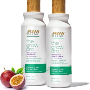 Raw Sugar Grow Pro Hair Care Bundle- Shampoo & Conditioner with Vegan Biotin for Anti-Thinning & Pro-Lengthening, Passion Fruit & Marula fo…