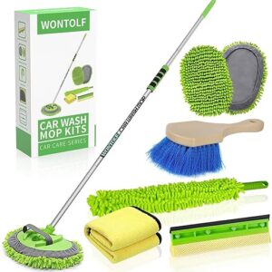 62” Car Wash Brush with Long Handle Chenille Microfiber Car Wash Mop Mitt Car Cleaning Kit Windshield Window Squeegee Car Duster Microfibe…