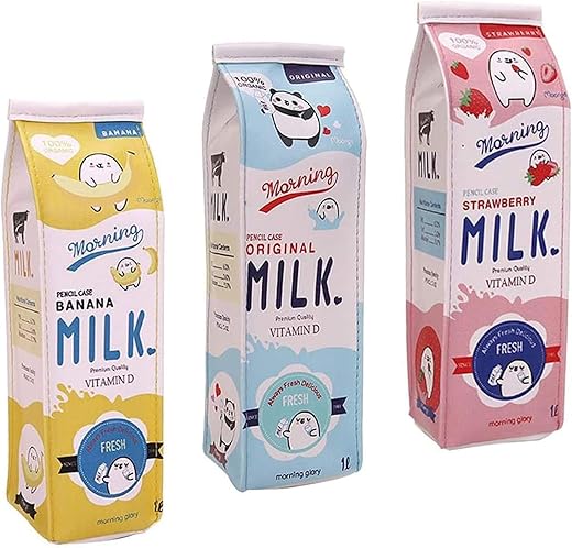 Kawaii Pencil Case Set of 3, Cute Milk Carton Pencil Aesthetic, 3 Colors, Multi-functional, Cosmetic Bag