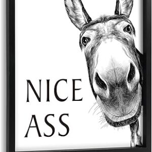 Framed Bathroom Wall Art Nice Ass, Donkey in Bathroom for Bathroom Wall Decor Farmhouse Home Bathroom Decor Sets Funny Bathroom Signs (11″x14″,Black)
