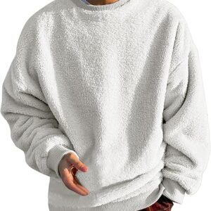 Mens Fleece Sherpa Crewneck Sweatshirts Loose Fluffy Fuzzy Pullover Sweaters Long Sleeve Unisex Fall Winter Warm Tops