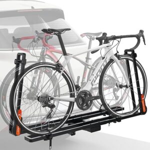 TOOENJOY Folding Hitch Bike Rack, Heavy Duty Bicycle Carrier Platform with Single Arm and Tier Strap, Fits 2″ Hitch Receiver for SUV Pickup…