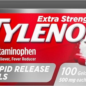 Tylenol Extra Strength Acetaminophen Rapid Release Gels, Extra Strength Pain Reliever & Fever Reducer, Gelcaps with Laser-Drilled Holes, 500…