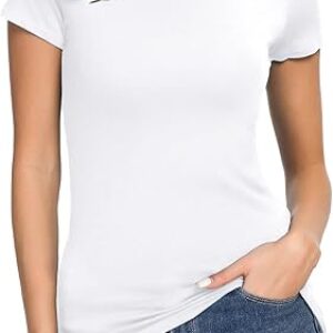 Women’s Crewneck Slim Fitted Short Sleeve T-Shirt Stretchy Bodycon Basic Tee Tops