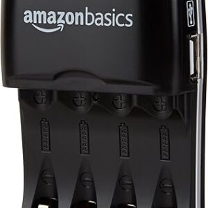 Amazon Basics Rechargeable Battery Charger for AA & AAA Nickel-Metal Hydride (NiMH) Batteries with USB Charging Port, Black