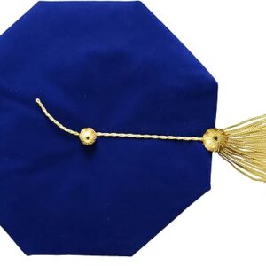 MyGradDay Doctoral Graduation Tam 8 Sides Doctorate Cap PhD Blue/Black Velvet with Gold Bullion Tassel