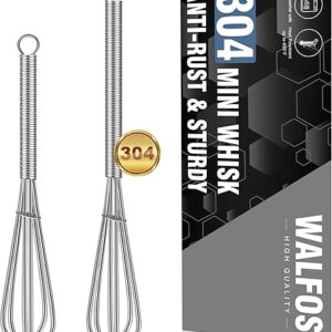 Walfos Mini Whisks Stainless Steel, Small Whisk 2 Pieces, 5in and 7in Tiny Whisk for Whisking, Beating, Blending Ingredients, Mixing Sauces