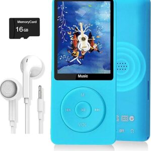 MP3 Player, Music Player with 16GB Micro SD Card, Build-in Speaker/Photo/Video Play/FM Radio/Voice Recorder/E-Book Reader, Supports up to 128GB