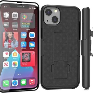 Ailiber Compatible with iPhone 13 Case, iPhone 13 Case Holster with Screen Protector, Swivel Belt Clip, Kickstand Holder, Slim Shockproof Shell Sl…
