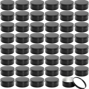 Foraineam 48 Pack 4 oz Metal Round Tins with Screw Lid, Black Aluminium Empty Candle Tins Storage Tin Jars, Cosmetic Sample Containers Trave…