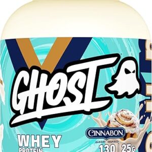 GHOST Whey Protein Powder, Cinnabon – 5LB Tub, 25G of Protein – Cinnamon Roll Flavored Isolate, Concentrate & Hydrolyzed Whey Protein Blend…