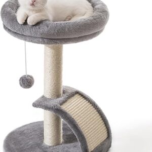 Small Cat Tree Tower with Scratching Post, Modern Kitten Tower for Indoor Cats, Short Carpet Sisal Cat Scratcher Stand with Large Bed Perch…