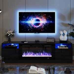 oneinmil Fireplace TV Stand with 36″ Electric Fireplace, LED Light Entertainment Center, Modern Wood Texture Entertainment Stand with Highl…