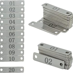 StayMax Small Stainless Steel Rectangle Numbered Tags with Two Holes 4cm*1cm (1-20)