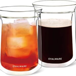 OVALWARE Double Wall Single Lip Insulated Glass Cup, Set of 2 (12oz / 350ml) – Borosilicate Glass For Coffee, Tea, Whiskey, Cocktails & All …