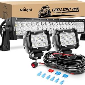 Nilight – ZH004 22Inch 120W Spot Flood Combo Led Light Bar 2PCS 4Inch 18W Flood LED Pods Fog Lights with 16AWG Wiring Harness Kit-3 Leads