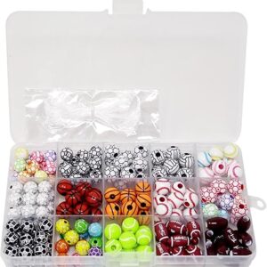 Honbay 15 Styles of Round Acrylic Sports Ball Beads Basketball Tennis Volleyball Baseball Rugby Soccer Beads for Bracelet Necklace Earring …