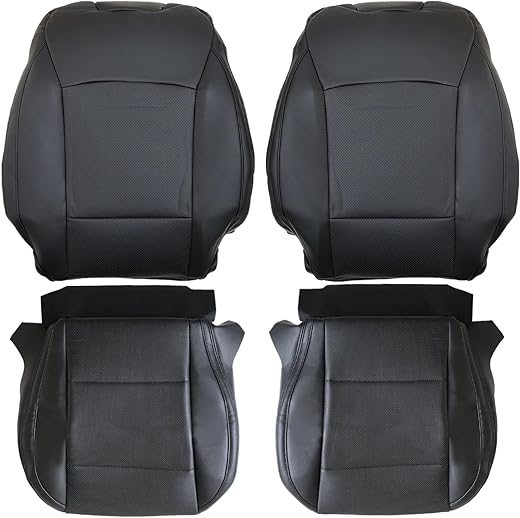 NLQR Driver and Passenger Side Bottom and Top Replacement Perforated Seat Covers Black with Black Stitch Microfiber Leather Compatible with...