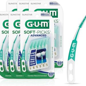 GUM Soft-Picks Advanced, Easy to Use Dental Picks for Teeth Cleaning and Gum Health, Disposable Interdental Brushes with Convenient Carry C…