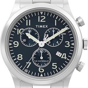Timex Men’s Waterbury Traditional 42mm Watch – Black Strap Silver-Tone Dial Stainless Steel Case