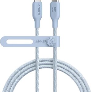 Anker USB C Cable, 240W Bio-Braided Type C Fast Charge Cord for iPhone 16/16 Pro, MacBook Pro 2020, iPad Pro,and More(USB 2.0, 6FT, Ice Lake Blue)