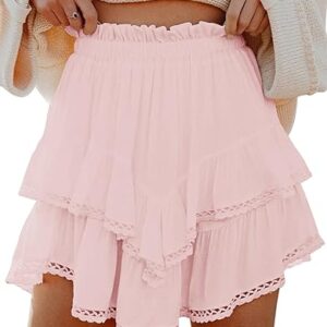 Flowy Shorts for Women Casual Boho Ruffle Tiered Skorts High Waist Mini Skirts Golf Tennis Crochet Shorts