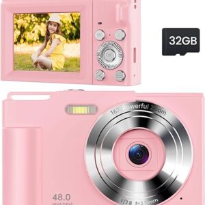 Digital Camera for Kids: Pink Camera for Teens – Christmas Birthday Gifts for Girls 8-10 – 16X Zoom Shoot Camera for Ages 8-13 – Compact Camera fo…