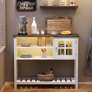 ChooChoo Farmhouse Coffee Bar Cabinet with LED, Buffet Cabinet with Storage, Sideboard Buffet Cabinet with Glass Door, Console Table for Ki…