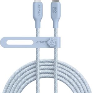 Anker USB C Cable, 240W Bio-Braided Type C Fast Charge Cord for iPhone 16/16 Pro, MacBook Pro 2020, iPad Pro,and More(USB 2.0, 10FT, Ice Lake Blue)