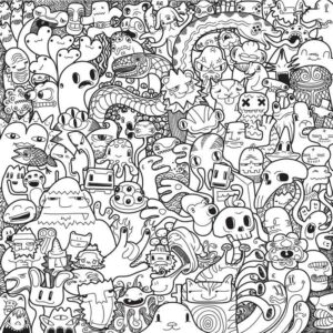 Monsters Graffiti Coloring Poster for Kids or Adults Family Activity Creative Fun Children Cute Color Your Own Cool Wall Decor Art Print Po…