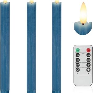 Blue Flameless Taper Candles with Remote