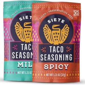 Siete Taco Seasoning Mix Pack | Gluten Free | Vegan | Paleo | Preservative Free | Whole 30 Approved | 3 Mild, 3 Spicy (6 Packets)