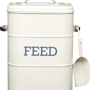 KitchenCraft Living Nostalgia Pet Food Storage Tin with Metal Scoop, Dog Food Bin, Dry Animal Feed Biscuit Metal Container for Bird, Cat, R…