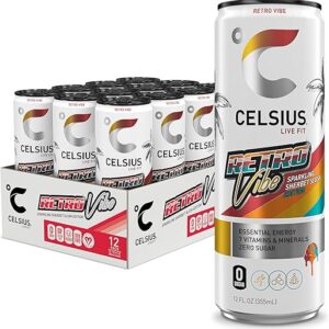CELSIUS Sparkling Retro Vibe, Functional Energy Drink 12 Fl Oz (Pack of 12)