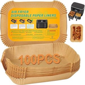 BYKITCHEN Air Fryer Disposable Paper Liners for Ninja Dual Airfryer, 100PCS Rectangle Air Fryer Parchment Paper Sheets for Ninja DZ201/DZ401/DZ550…