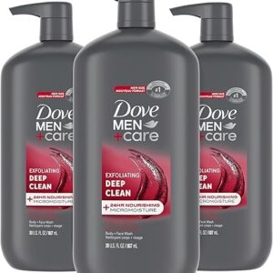 DOVE MEN + CARE Body and Face Wash Exfoliating Deep Clean 3 Count for Men, with 24-Hour Nourishing Micromoisture Technology Body Wash, 30 oz