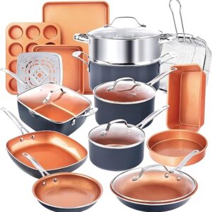 Gotham Steel True 20 Pc Ceramic Cookware Set Nonstick, Ceramic Pots and Pans Set Non Stick with Deep Square Pan Set & Bakeware Set, Non Tox…