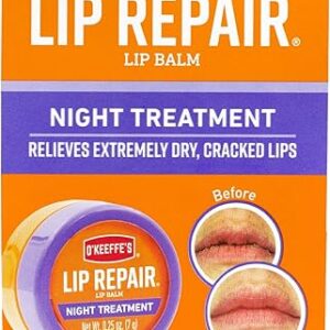 O’Keeffe’s Lip Repair Night Treatment Lip Balm for Dry, Cracked Lips – 0.25 Ounce Jar (1 Pack) – Moisturizer Extremely Cracked, Dry Lips