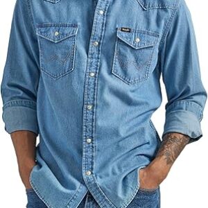 Wrangler Men’s Iconic Denim Regular Fit Snap Shirt