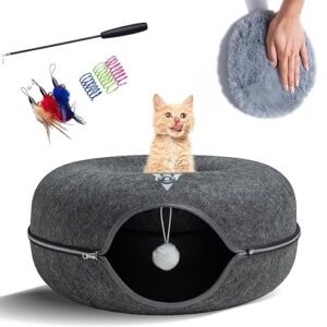 Large 24-Inch Cat Tunnel Bed with Toys