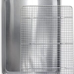 Commercial Quality Cookie Sheet and Rack – Aluminum Half Sheet Baking Pan and Stainless Steel Cooling Rack Set 13×18 Rust & Warp Resistant, Heavy Duty