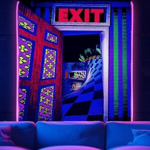 3D Exit Blacklight Tapestry Wall Decor for Men Bedroom, Trippy 3D Illusion Glow in the Dark Wall Hanging Backdrop for Men Guys Game Room, U…