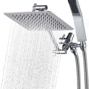 G-Promise All Metal 8 Inch Dual Square Shower Head with Handheld Spray Combo, Rain Shower Head, Adjustable Extension Arm, Smooth 3-Way Diver…