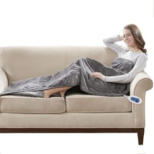 Beautyrest Foot Pocket Soft Microlight Plush Electric Blanket Heated Throw Wrap with Auto Shutoff, 50×62, Grey