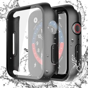 Misxi [2 Pack] Waterproof Black Hard Case with Tempered Glass Compatible with Apple Watch SE 2 (2024) SE Series 6 Series 5 Series 4 44mm, U…
